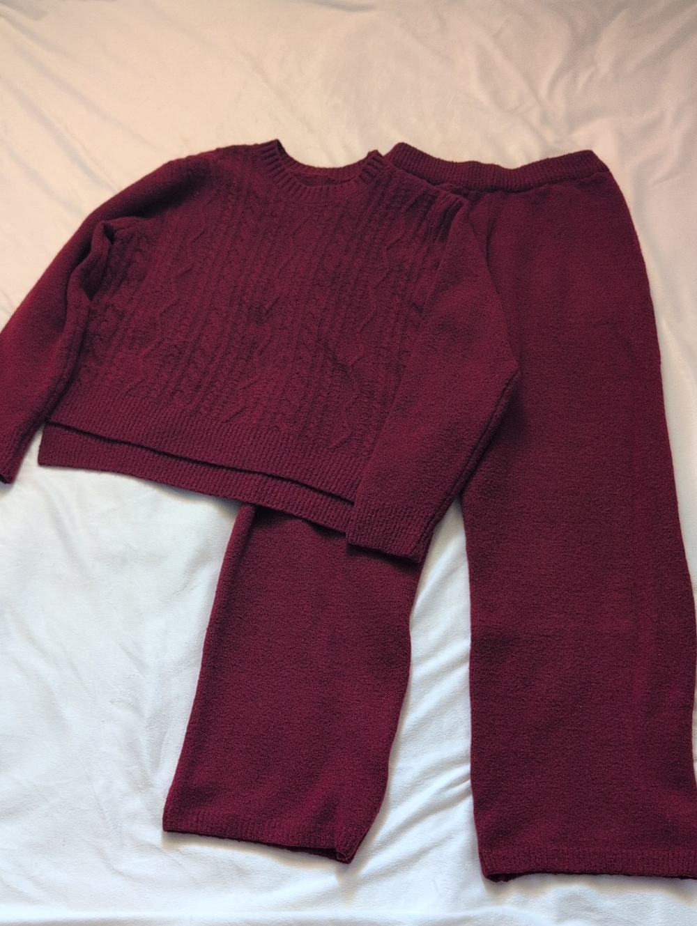 Women's Burgundy Knit Lounge Set Sweater and Pants Set Two Piece Set